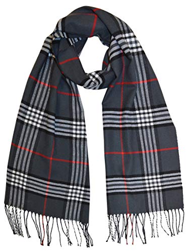 thb Richter Damen/Herren Karoschal klassisch langer Schal Kariert Schals Tücher mit Fransen weich Soft Scarf (Charcoal) von thb Richter