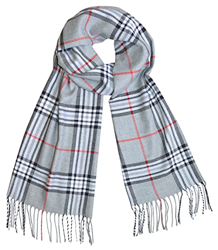 thb Richter Damen/Herren Karoschal klassisch langer Schal Kariert Schals Tücher mit Fransen weich Soft Scarf (Grau) von thb Richter