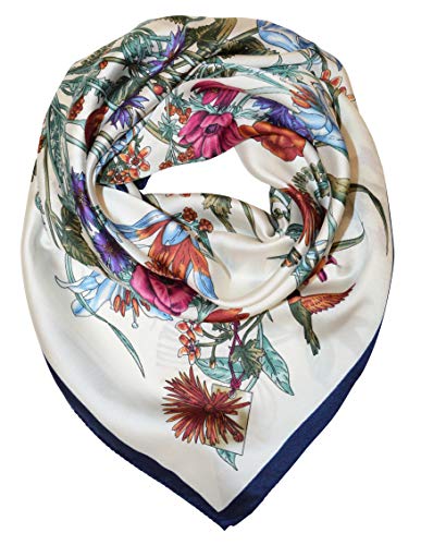 Damen Halstücher Quadratisch 70cm X 70cm Seide-Gefühl Seidig Schal Tuch mit Blumen & Maritim Muster Anker (Muster-1- Weiß) von thb Richter