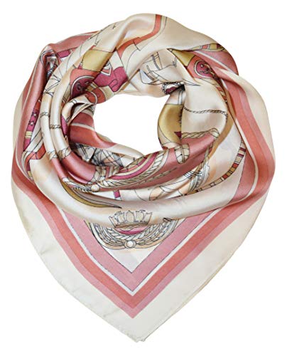 Damen Halstücher Quadratisch 70cm X 70cm Seide-Gefühl Seidig Schal Tuch mit Blumen & Maritim Muster Anker (Muster-2- Rosé) von thb Richter