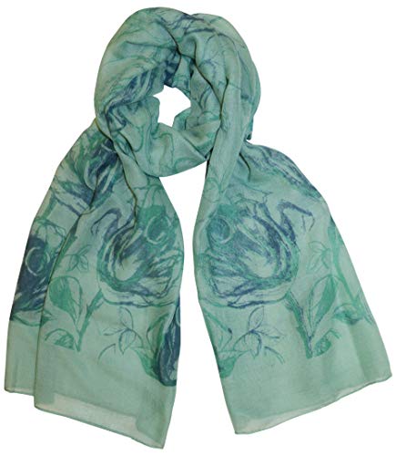 thb Richter Damen Langer Schal mit Blumen Rose Rosen-Muster Tücher Schals Halstuch (Grün) von thb Richter