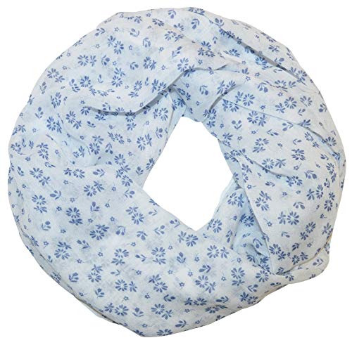 thb Richter Damen Loopschal Rundschal mit Blumen Blümchen Schlauchschal Blüten Kamille Schal Luftig weich Leicht Frühling/Sommer (Weiß mit Blau) von thb Richter
