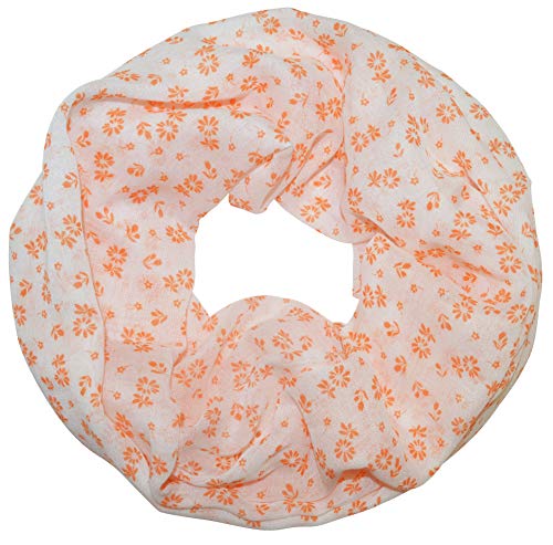 thb Richter Damen Loopschal Rundschal mit Blumen Blümchen Schlauchschal Blüten Kamille Schal Luftig weich Leicht Frühling/Sommer (Weiß mit Orange) von thb Richter