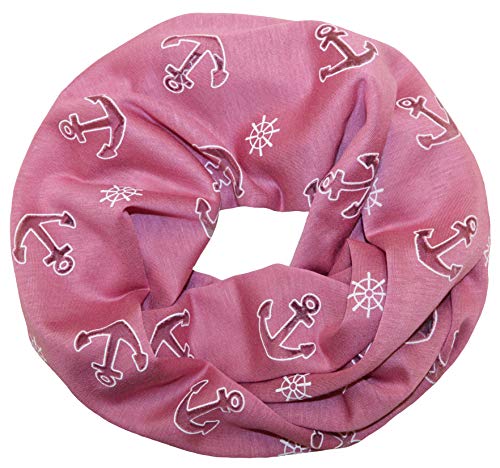 thb Richter Damen Loopschal Schlauchschal Rundschal Anker Anchor Muster mit Spitzen unifarben einfarbig Frühling Sommer Schal Uni Farben Spitze (Coral) von thb Richter