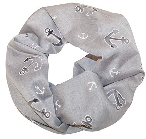 thb Richter Damen Loopschal Schlauchschal Rundschal Anker Anchor Muster mit Spitzen unifarben einfarbig Frühling Sommer Schal Uni Farben Spitze (Silbergrau) von thb Richter