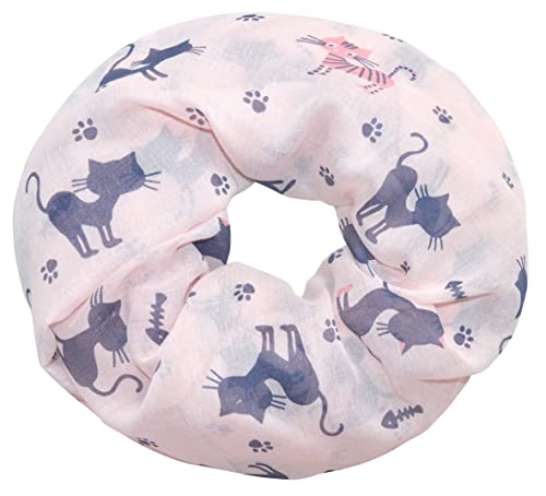 thb Richter Damen Loopschal Schlauchschal mit katzenmotiv Katzen und Fischgräten Katze-Fußabdruck Cat Halsschal Tücher Loop Weich (Rosa) von thb Richter