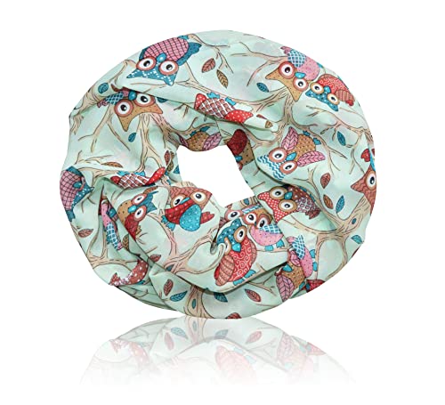 thb Richter Damen Schlauchschal Eule Eulen Rundschal Loopschal Tuch Schal Loop Halstuch Leicht weich Seidig Waldeule Eulechen (Farbe-9#) von thb Richter
