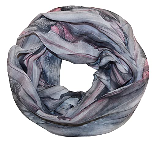 thb Richter Damen Schlauchschal Loopschal Rundschal Halsschal Halstuch Bunt Farbig weich seidig Leicht Dünn Schals Tücher Frühling Sommer Herbst farbenfreudig (Farbig/Grau) von thb Richter