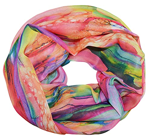 thb Richter Damen Schlauchschal Loopschal Rundschal Halsschal Halstuch Bunt Farbig weich seidig Leicht Frühling Sommer Herbst Blumen Schals Tücher (Bunt-11#) von thb Richter