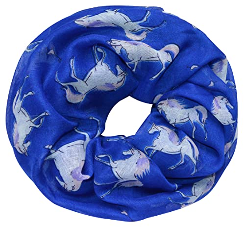 thb Richter Damen Schlauchschal Pferd Rundschal Loopschal Pferde Horse Schal Loop Halstuch Sterne (Horse & Heart - Blau) von thb Richter