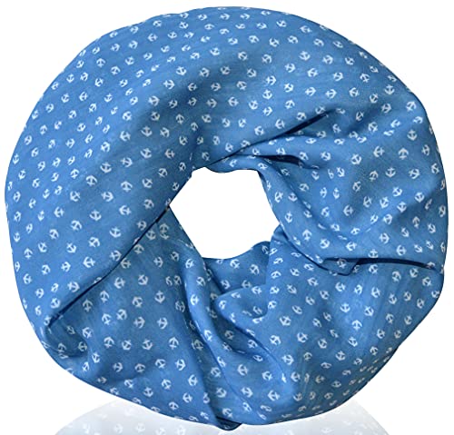 thb Richter Damen schlauchschal Loopschal Rundschal Schals Halstücher Ideal für Frühling & Sommer Anker Segelboot Maritim Meer See Urlaub Freizeit (Jeansblau) von thb Richter