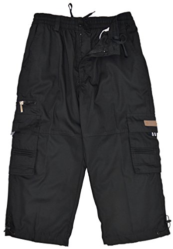 thb Richter Herren Bermuda Shorts Cargoshorts unifarbig Cargo Capri Kurze 3/4 Hose Outdoor (L, Schwarz) von thb Richter