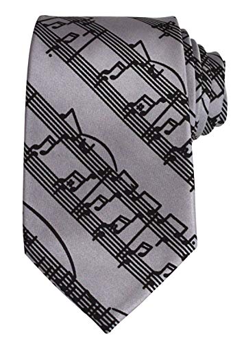 thb Richter Krawatte/Necktie mit Musiknoten Notenschlüsse für Musikveranstaltungen/Chor/Musiker (Krawatte - Grau) von thb Richter