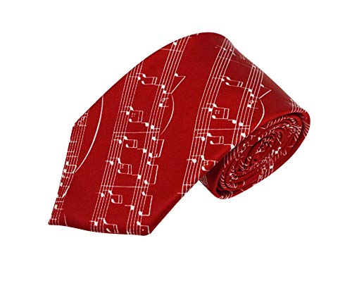 thb Richter Krawatte Necktie mit Musiknoten Notenschlüsse für Musik-Veranstaltungen Chor Music Choir (Rot) von thb Richter