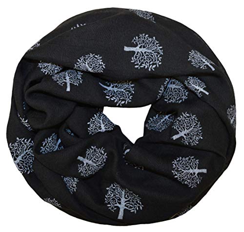 thb Richter Loopschal Rundschal mit Laubbaum Muster Schlauchschal Schals Baum Bäume Baumblätter Halstuch Loop Natur Tree Baumwolle (Schwarz) von thb Richter