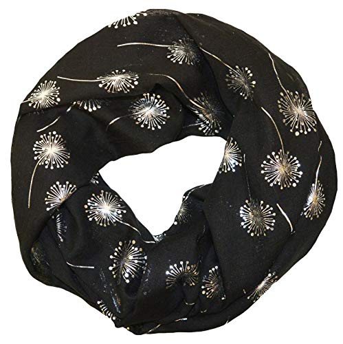 thb Richter Loopschal Rundschal mit Pusteblume Dandelion Muster Schlauchschal Schals Halstuch Loop Natur Pusteblumen Blumen Print Silber-Aufdruck (Schwarz) von thb Richter