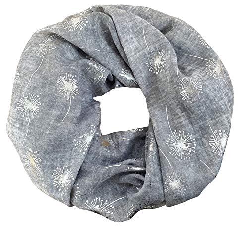 thb Richter Loopschal Rundschal mit Pusteblume Muster Schlauchschal Schals Halstuch Loop Natur Pusteblumen Batik Blumen Metallic-Silber-Aufdruck (Silbergrau) von thb Richter