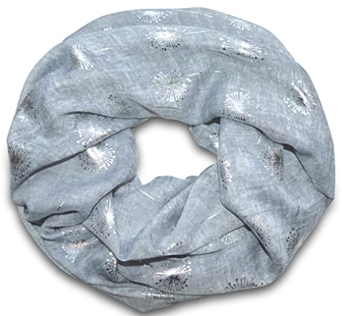 thb Richter Loopschal Rundschal mit Pusteblume Muster Schlauchschal Schals Halstuch Loop Natur Pusteblumen Blumen Print Aufdruck (Meliert-Silbergrau) von thb Richter