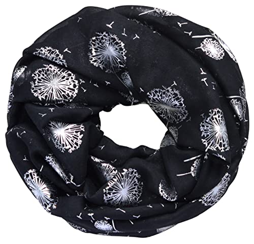 thb Richter Loopschal Rundschal mit Pusteblume Muster Schlauchschal Schals Halstuch Loop Natur Pusteblumen Blumen Print Aufdruck (Pusteblumen Flying - Schwarz) von thb Richter