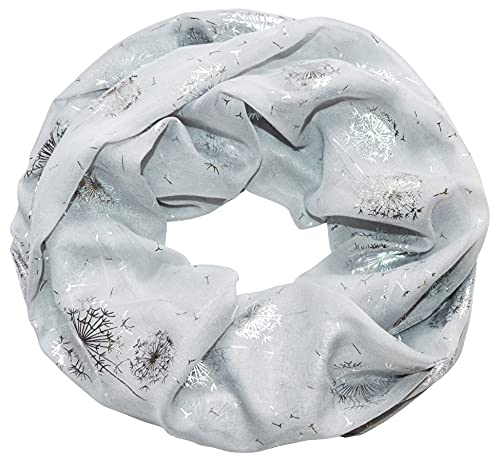 thb Richter Loopschal Rundschal mit Pusteblume Muster Schlauchschal Schals Halstuch Loop Natur Pusteblumen Blumen Print Aufdruck (Pusteblumen Flying - Silbergrau) von thb Richter