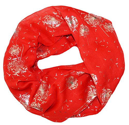 thb Richter Loopschal Rundschal mit Pusteblume Muster Schlauchschal Schals Halstuch Loop Natur Pusteblumen Blumen Print Aufdruck Fliegende Pusteblumen Flying (Rot) von thb Richter