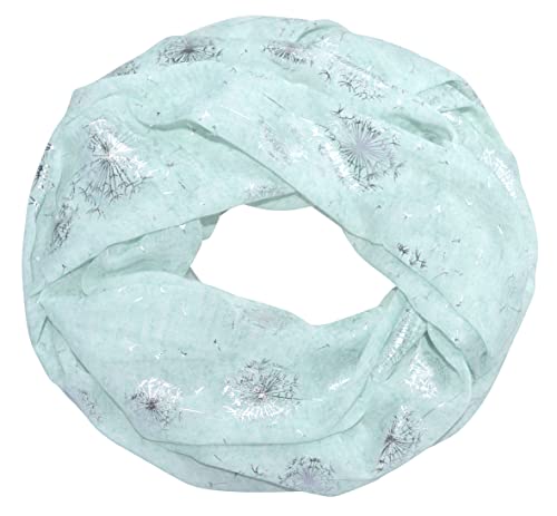 thb Richter Loopschal Rundschal mit Pusteblume Muster Schlauchschal Schals Halstuch Loop Natur Pusteblumen Blumen Print Aufdruck Fliegende Pusteblumen Flying (Vintage - Mintgrün) von thb Richter