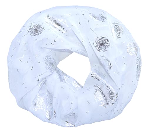 thb Richter Loopschal mit Pusteblumen Muster; Metallic-Silber-Aufdruck; Ideal für Frühling / Sommer / Herbst / Winter; Unisex-Erwachsene; Weiß; Geblümt; Schal von thb Richter