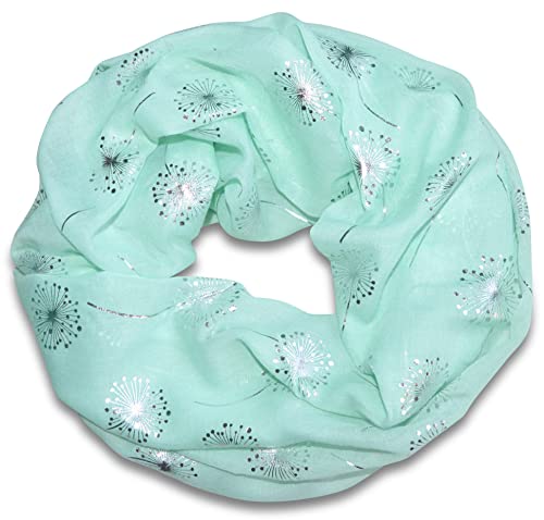 thb Richter Loopschal Rundschal mit Pusteblume Muster Schlauchschal Schals Halstuch Loop Natur Pusteblumen Blumen Print Silber-Aufdruck (Grün) von thb Richter