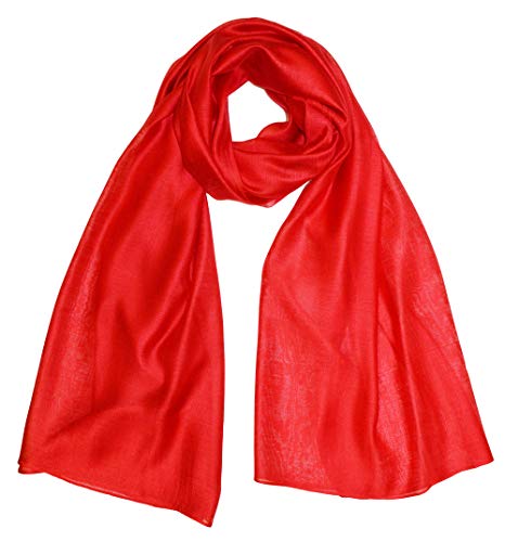 thb Richter XXL Seidenschal Seide Schal Seidenmischung Tuch Schals Tücher Stola Silk Farbverlauf Einfarbig uni Halstuch Lang Karo-Muster Große-Punkte Muster (Unifarben - Rot) von thb Richter