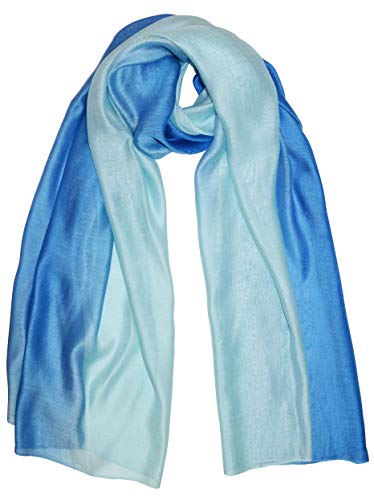 thb Richter XXL Seidenschal Seide Schal Tuch Schals Tücher Stola Silk Farbverlauf Einfarbig uni Halstuch 190cm X 85cm Lang (Hellblau) von thb Richter