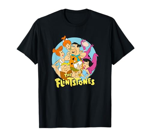 The Flintstones Group Circle T-Shirt - Herren - Schwarz - S - Cartoon - Klassisch - Pullover - Halbarm - Crew-Ausschnitt - Standardlänge - 1 Count von the flintstones