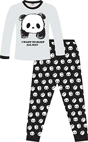 Langer Schlafanzug für Mädchen "I Want To Sleep All Day", Panda, Baumwolle, weiß, 11-12 Jahre von the pyjamafactory