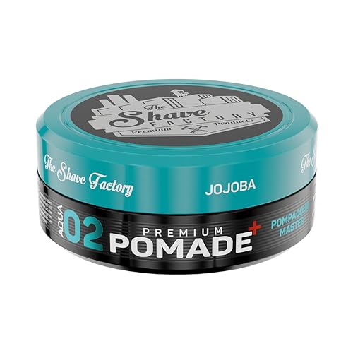 The Shave Factory Haarwachs glänzend I 02 Pomade Pompadour Master I Shiny Finish I glänzendes Haar Wax mit Wet Look I Extra Glanz 5/5, Halt 5/5 I Blutorange, Quitte & Vanille I 1 x 150 ml von the shave factory