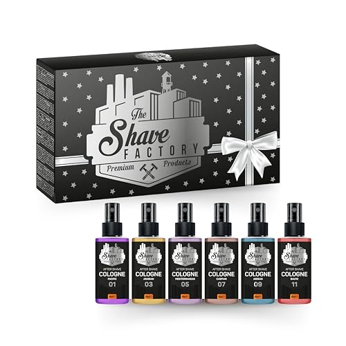 THE SHAVE FACTORY Luxus Aftershave-Kölnischwasser Geschenkset – Set 1 – 6 x 50ml – Duftkollektion mit Beruhigenden & Erfrischenden Noten – Elegante Geschenkbox von the shave factory