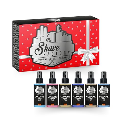 THE SHAVE FACTORY Luxus Aftershave-Kölnischwasser Geschenkset – Set 2 – 6 x 50ml – Duftkollektion mit Beruhigenden & Erfrischenden Noten – Elegante Geschenkbox von the shave factory
