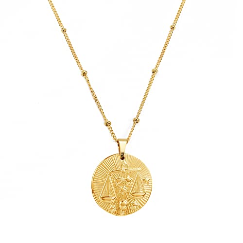 the simple pledge Sternzeichen Kette Gold - Waage mit 18 Karat Vergoldung - Wasserfeste Horoskop Halskette für Damen - Modisches Zodiac Necklace inkl. Geschenkverpackung von the simple pledge