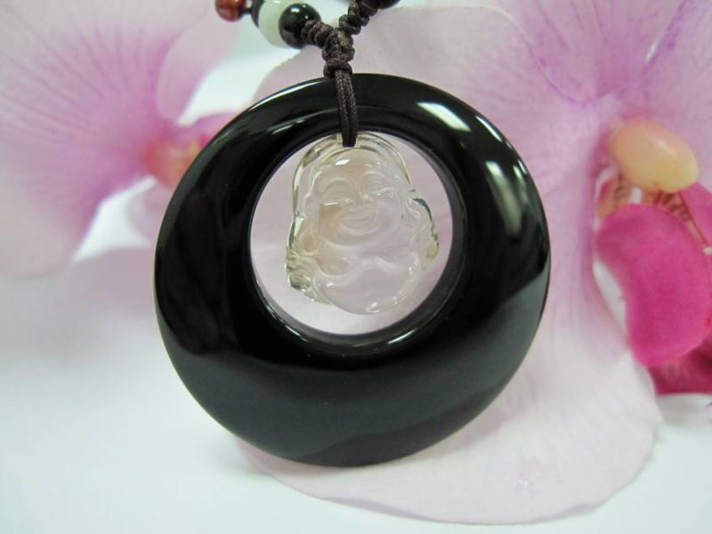 Ametrin Lachender Buddha Und Onyx Donut Amulett Halskette Ametrin Lachender Buddha Und Onyx Donut Amulett Halskette von the68artshop