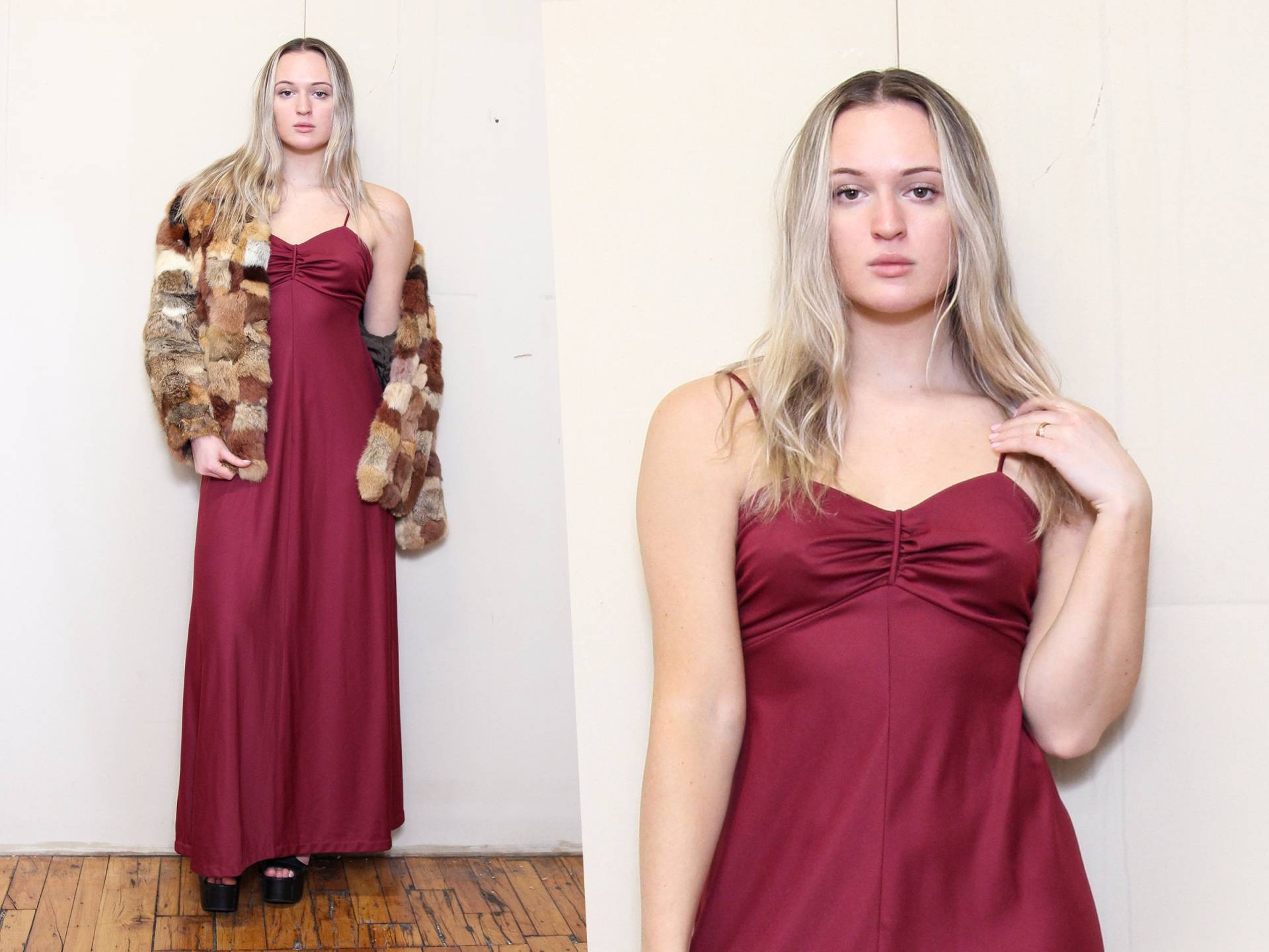 Vintage 60Er 70Er Burgundy Kastanienbraun Rüschen Büste Empire Taille Göttin Romantisch Ätherisch Boho Hippie Voluminös Ausgestellter Rock Maxi von theDepressedWaitress