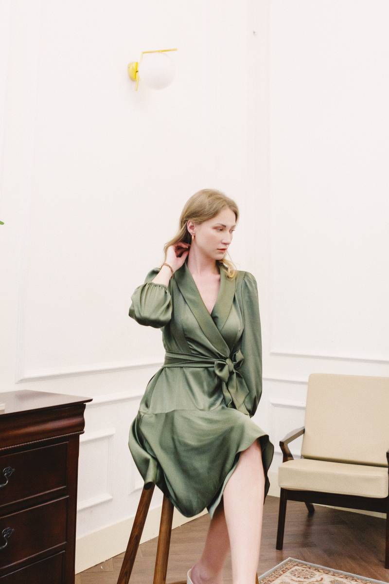 Seiden Wickelkleid - Brautjungfernkleider Abendkleid Langarmkleid Hochzeitsgast Kleid Geschenk Für Sie Plus Größe Laa113 von theLABERA