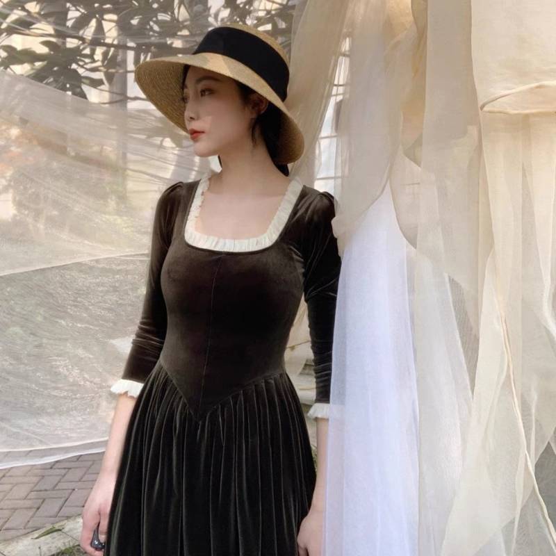 Vintage Samt Maxi Kleid/Brautjungfer Samtkleid Langes Langarmkleid Winterkleid von theLABERA