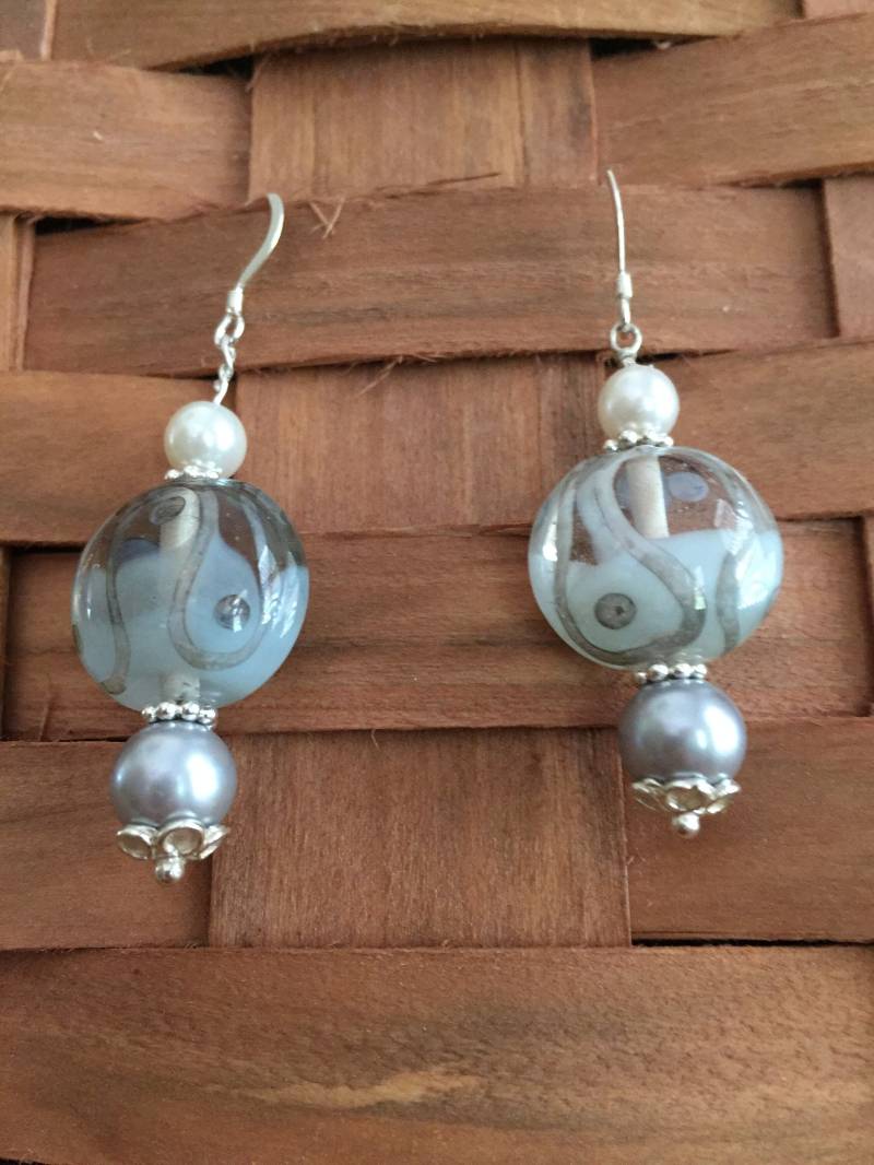 sterling Silber Glasperlen Und Perlen Ohrringe sterling Silber Glasperlen Und Perlen Ohrringe von thePearlyPanoply