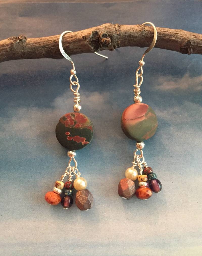 sterling Silber Jasper Münzenohrringe sterling Silber Jasper Münzenohrringe von thePearlyPanoply