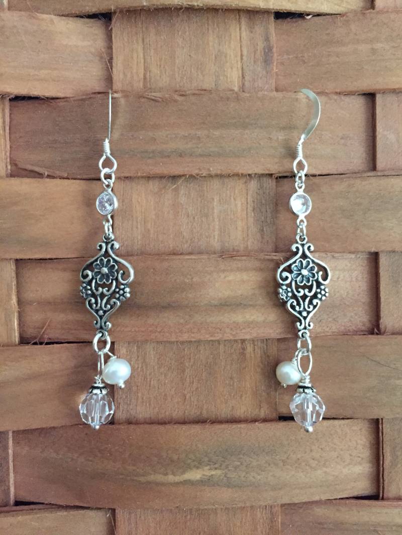 sterling Silberohrringe Für Zarte Vintage-Scroll-stil von thePearlyPanoply