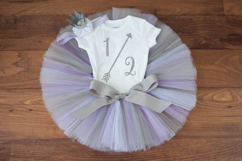 Addison 6 Monate Geburtstag Tutu Set, Lila Und Silbernes Meilenstein Foto Outfit von thePhotoPunks