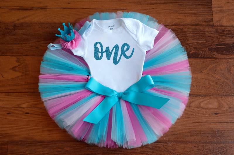 Rosa Und Blaues Prinzessinnen Baby Mädchen Outfit Zum Ersten Geburtstag von thePhotoPunks