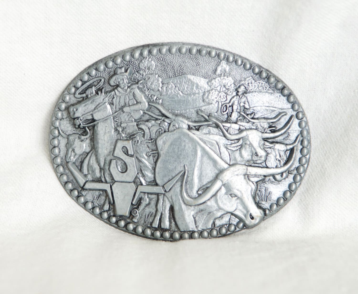 Vintage Viehtrieb Gürtelschnallezinn Gürtelschnallezee Serieoklahomasheplers Logo von theVINTAGEporter