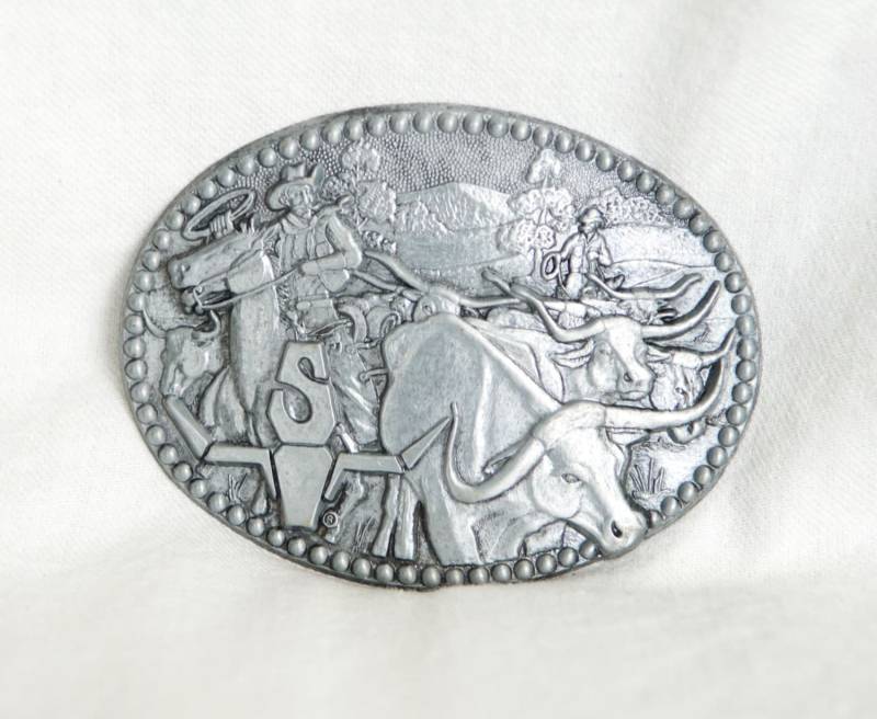 Vintage Viehtrieb Gürtelschnallezinn Gürtelschnallezee Serieoklahomasheplers Logo von theVINTAGEporter