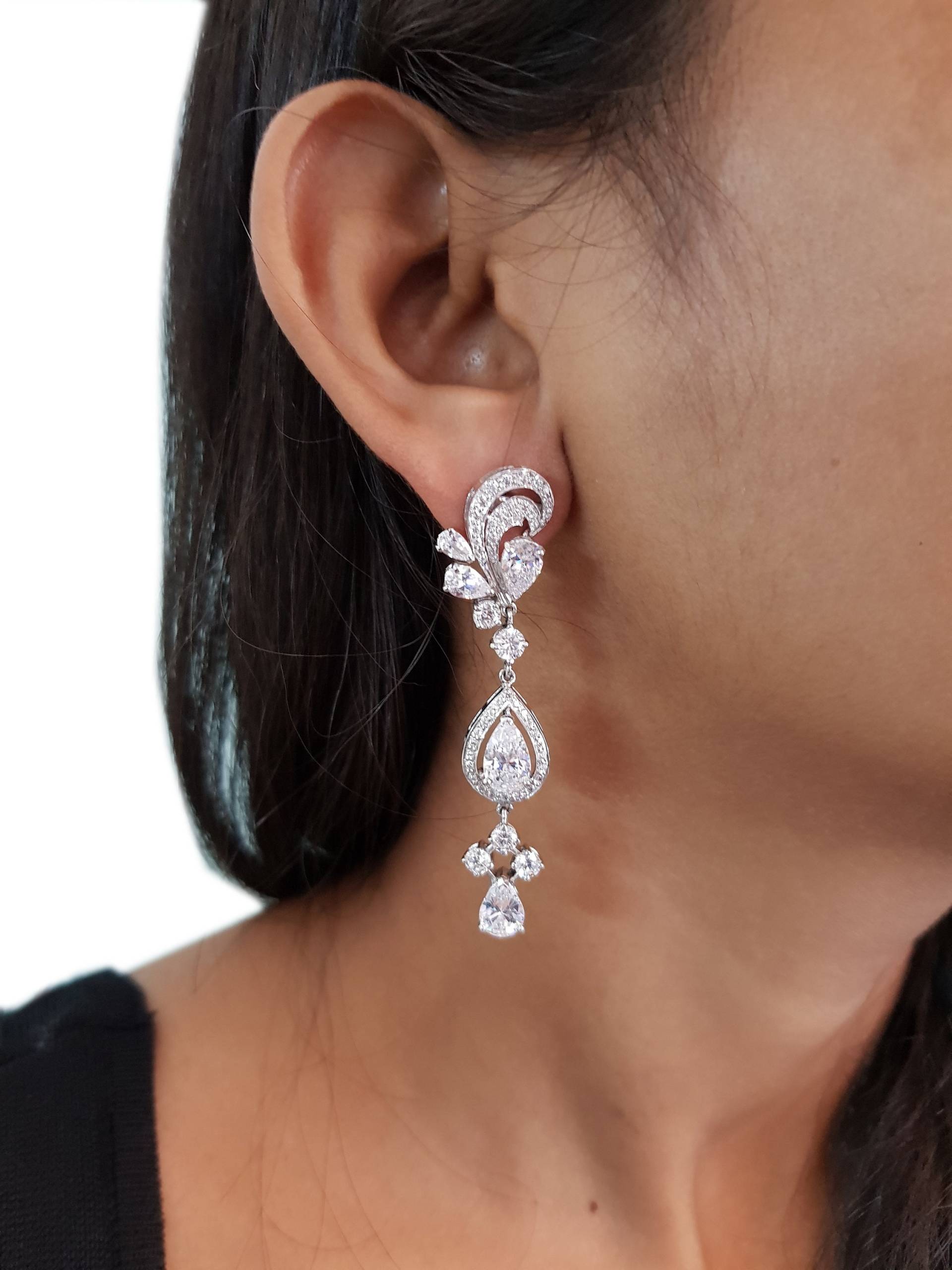 Baumeln Birne Tropfen Ohrringe Für Frauen 925 Sterling Silber Weiß Simulierter Diamant Jetzt Kaufen Handgemachte Hochzeit Tragen Braut Cz | Adastra von theadastrajewelry