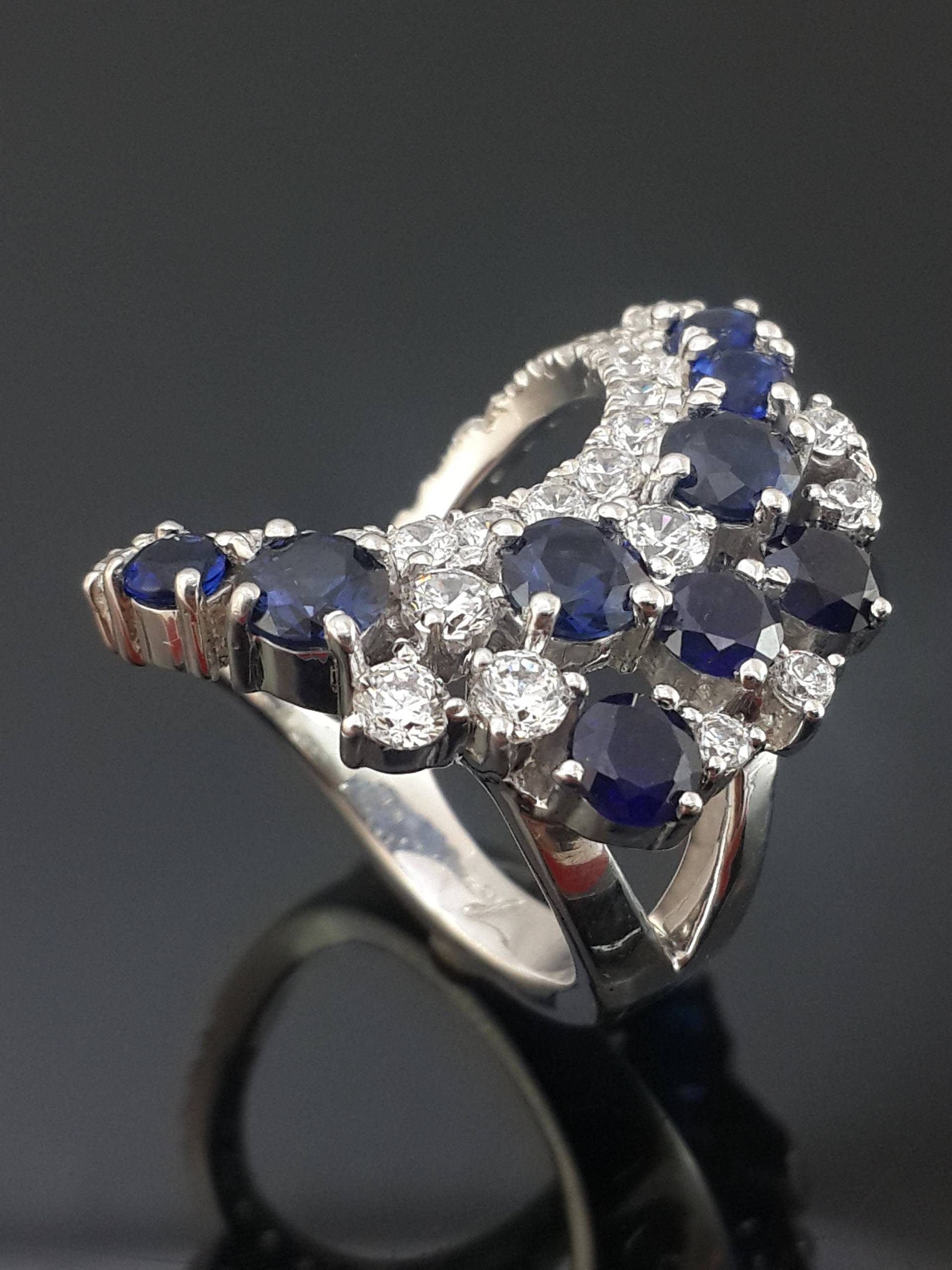 Saphir Cocktail Ring Frauen 925 Sterling Silber Blau Halbmond Form Diamant Cz Party Wear Schmuck Größe 8, 5 | Adastra von theadastrajewelry