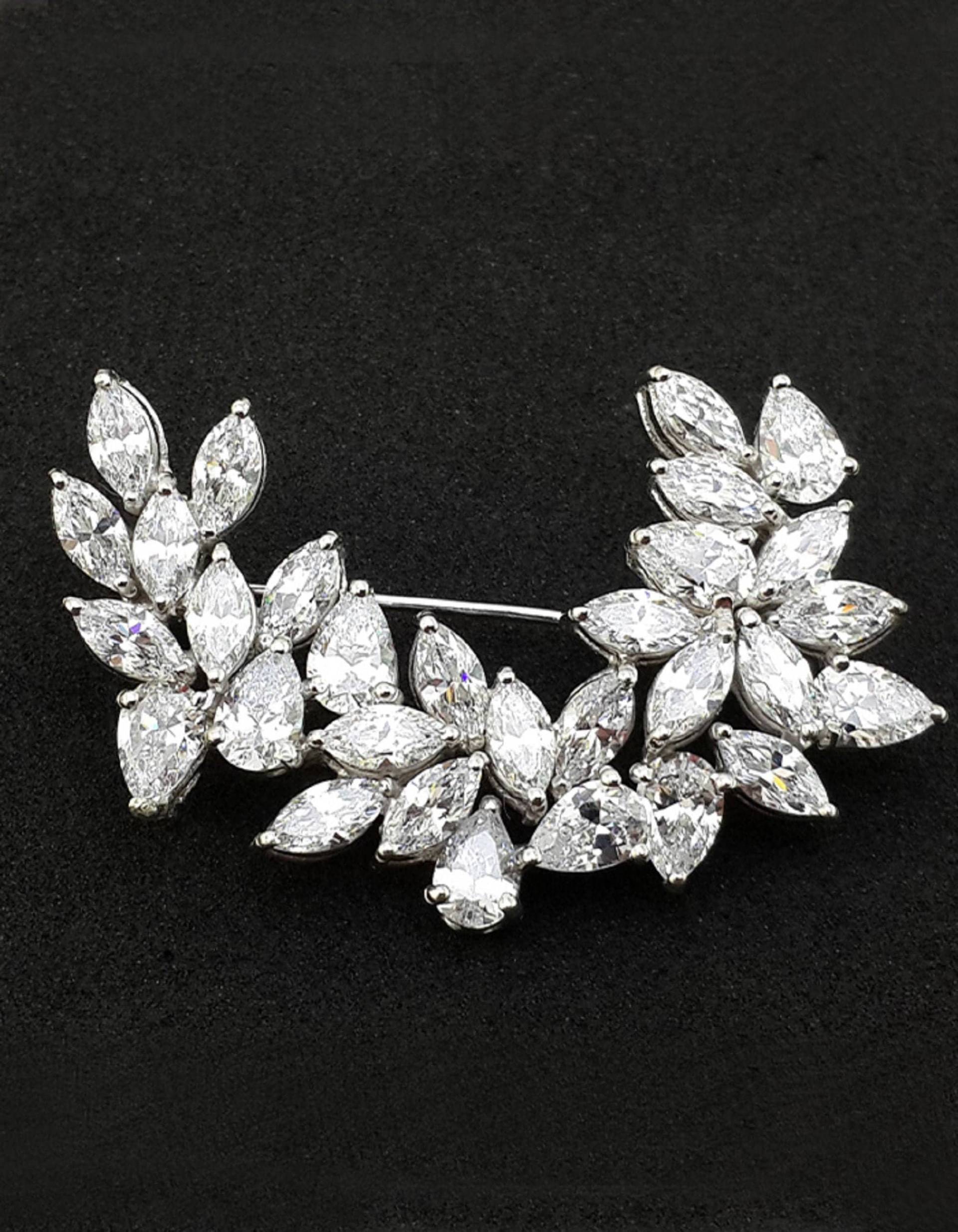 Vintage Diamant Brosche 925 Sterling Silber Weiße Birne & Marquise-Schliff Stein Jetzt Kaufen Party Wear Zirkonia | Adastra Schmuck von theadastrajewelry